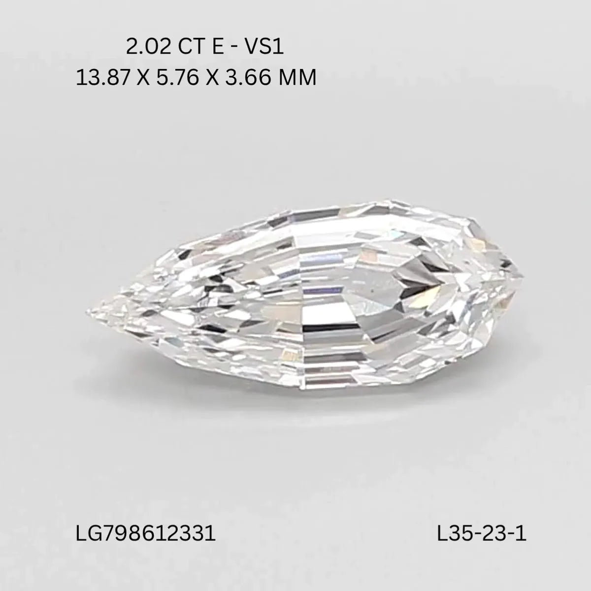 2.02ct Pear Lab Grown Diamond (Colour E, Clarity VS1, IGI Certified)