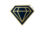 Diamond-shaped logo with gold outline on a white background