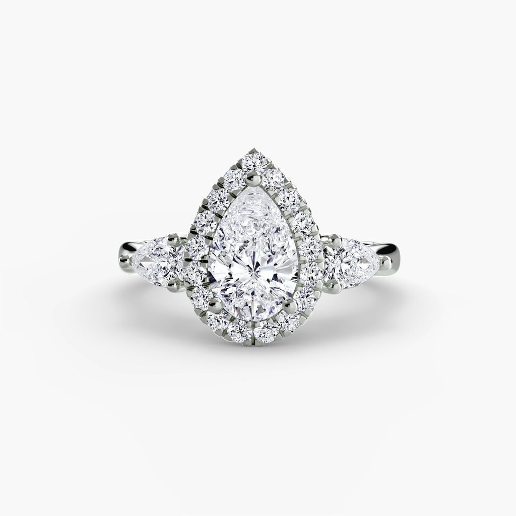 Three-Stone Ring with Halo The Perfect Carat