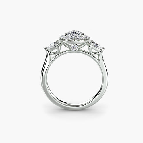 Three-Stone Ring with Halo The Perfect Carat