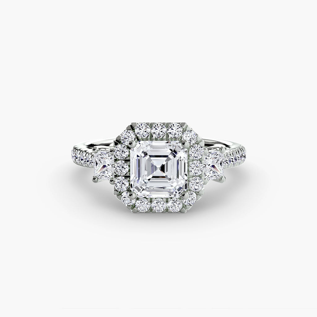 Three-Stone Ring with Halo 2 The Perfect Carat
