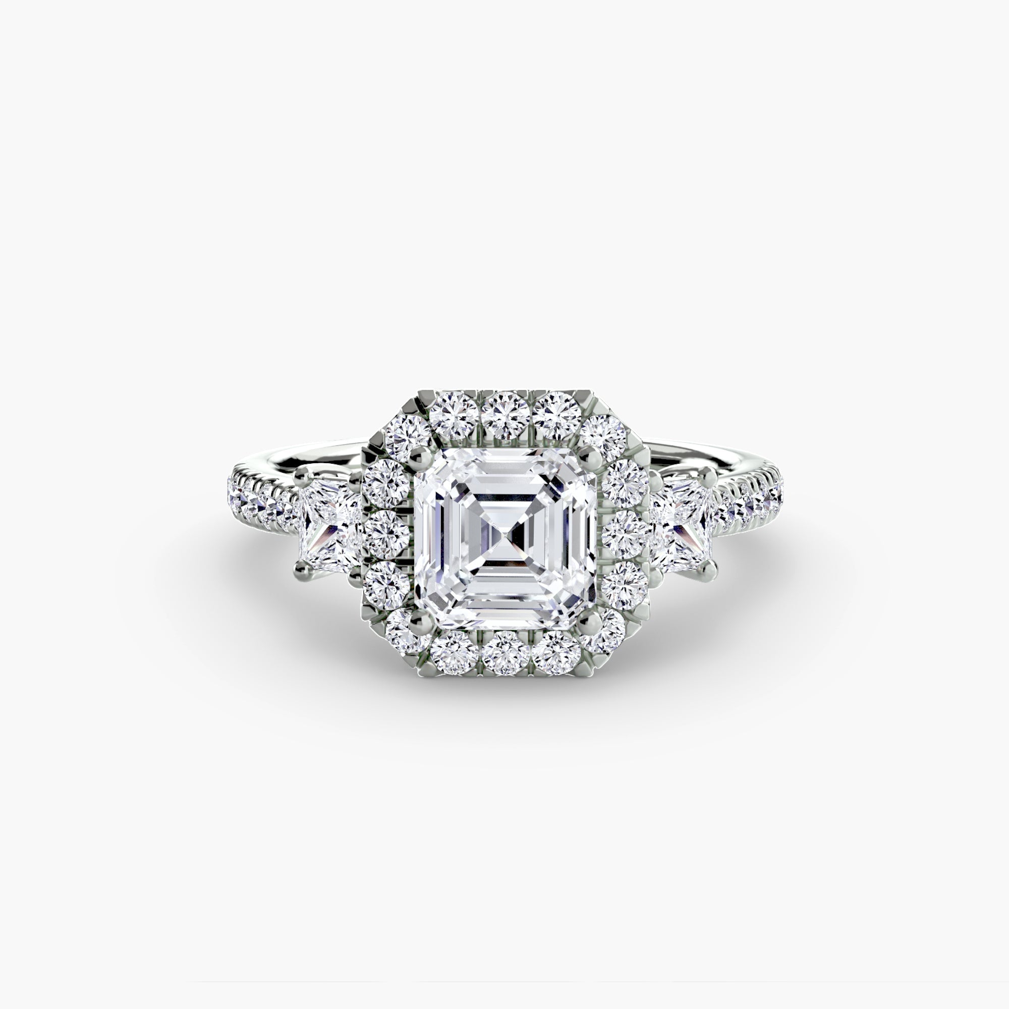Three-Stone Ring with Halo 2 The Perfect Carat