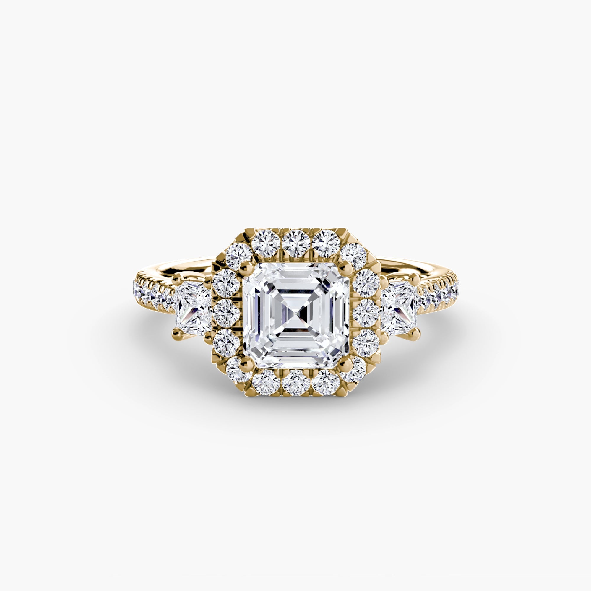 Three-Stone Ring with Halo 2 The Perfect Carat