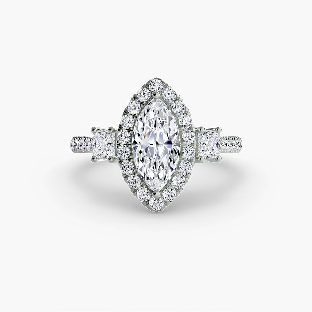 Three-Stone Ring with Halo 2 The Perfect Carat