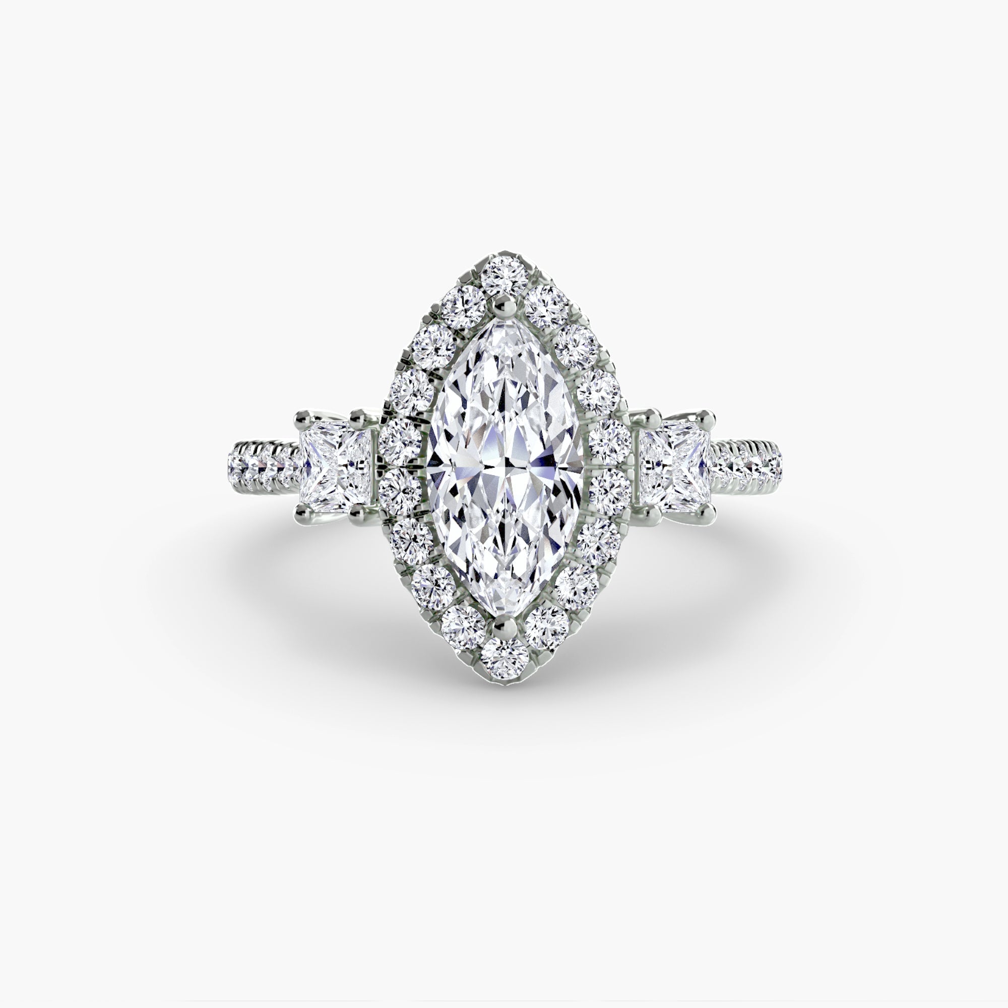 Three-Stone Ring with Halo 2 The Perfect Carat