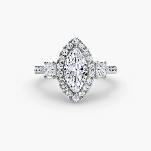 Three-Stone Ring with Halo 2 The Perfect Carat