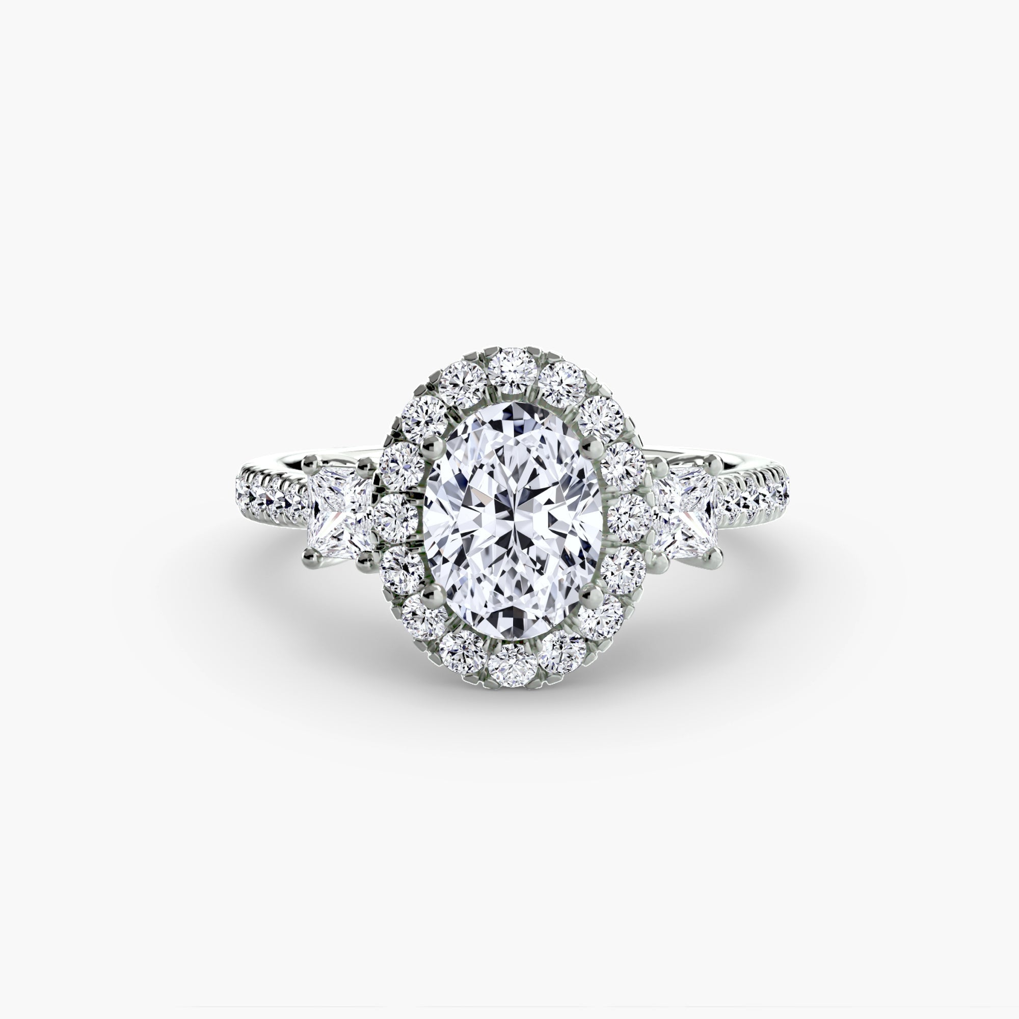 Three-Stone Ring with Halo 2 The Perfect Carat