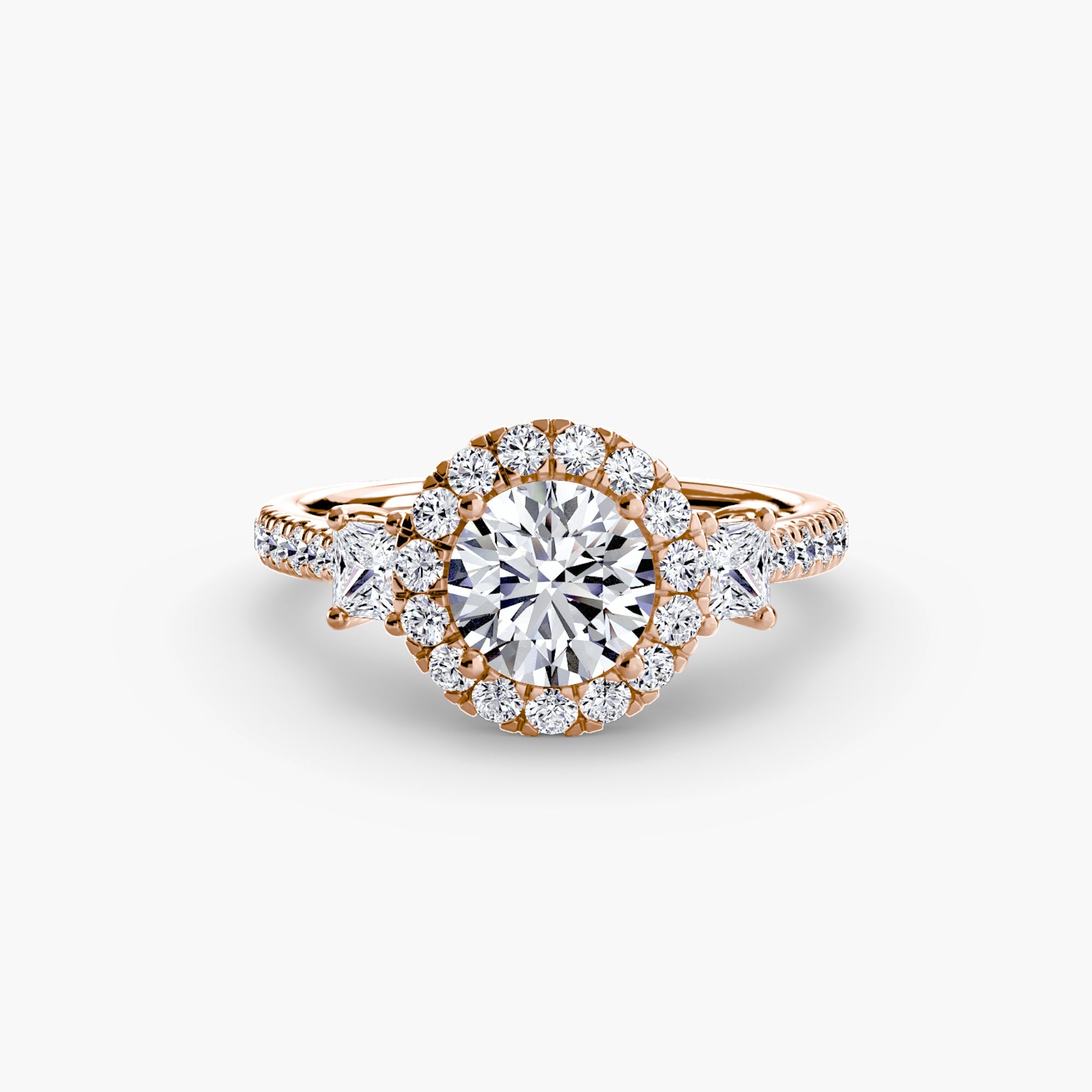 Three-Stone Ring with Halo 2 The Perfect Carat