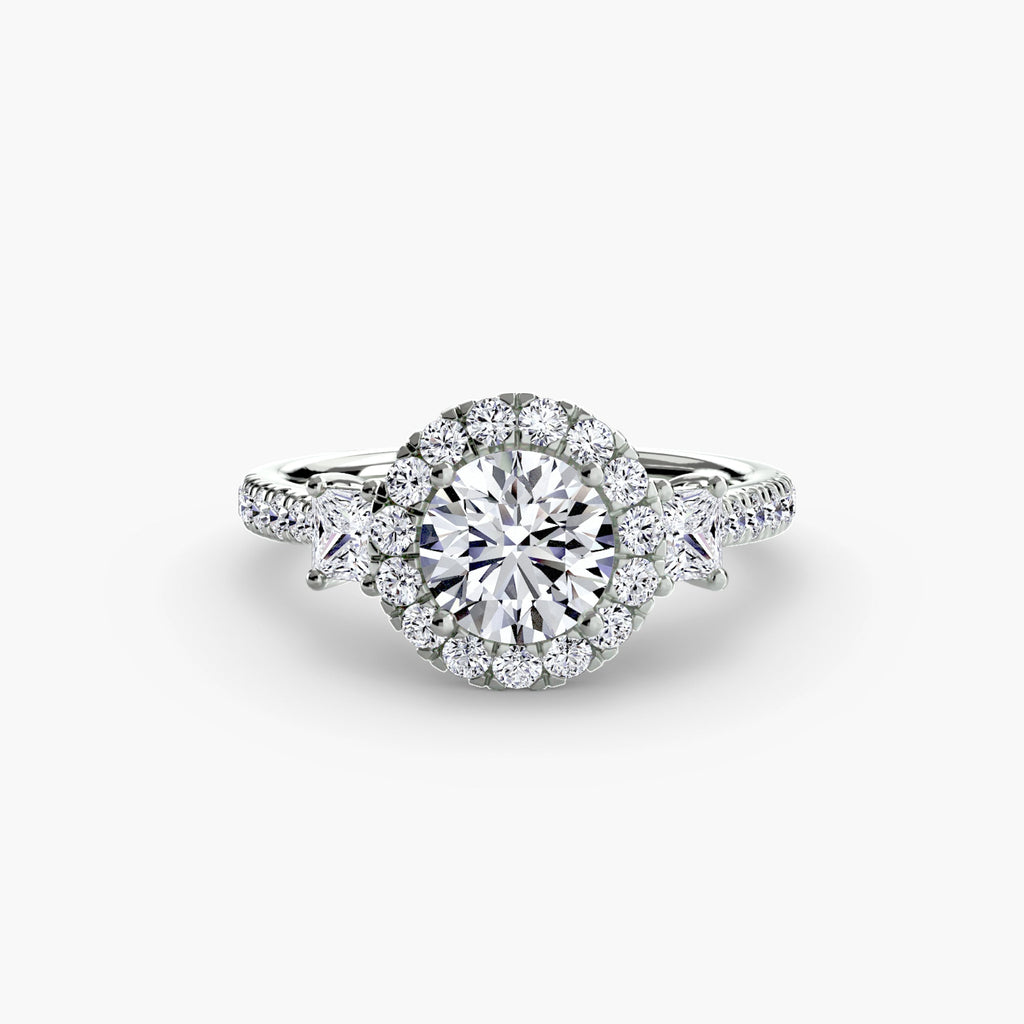 Three-Stone Ring with Halo 2 The Perfect Carat