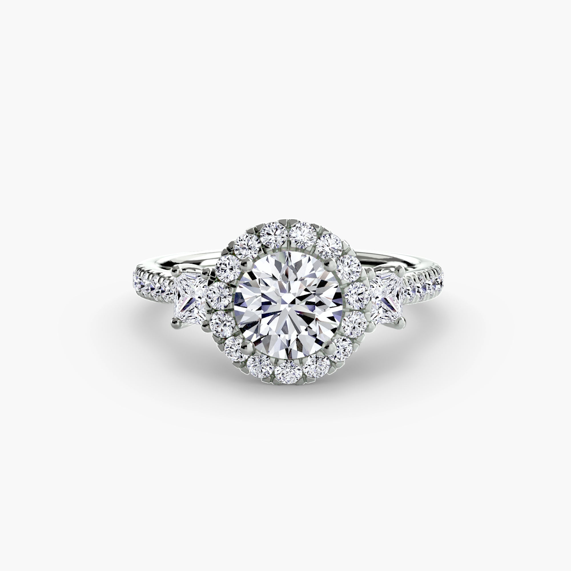 Three-Stone Ring with Halo 2 The Perfect Carat