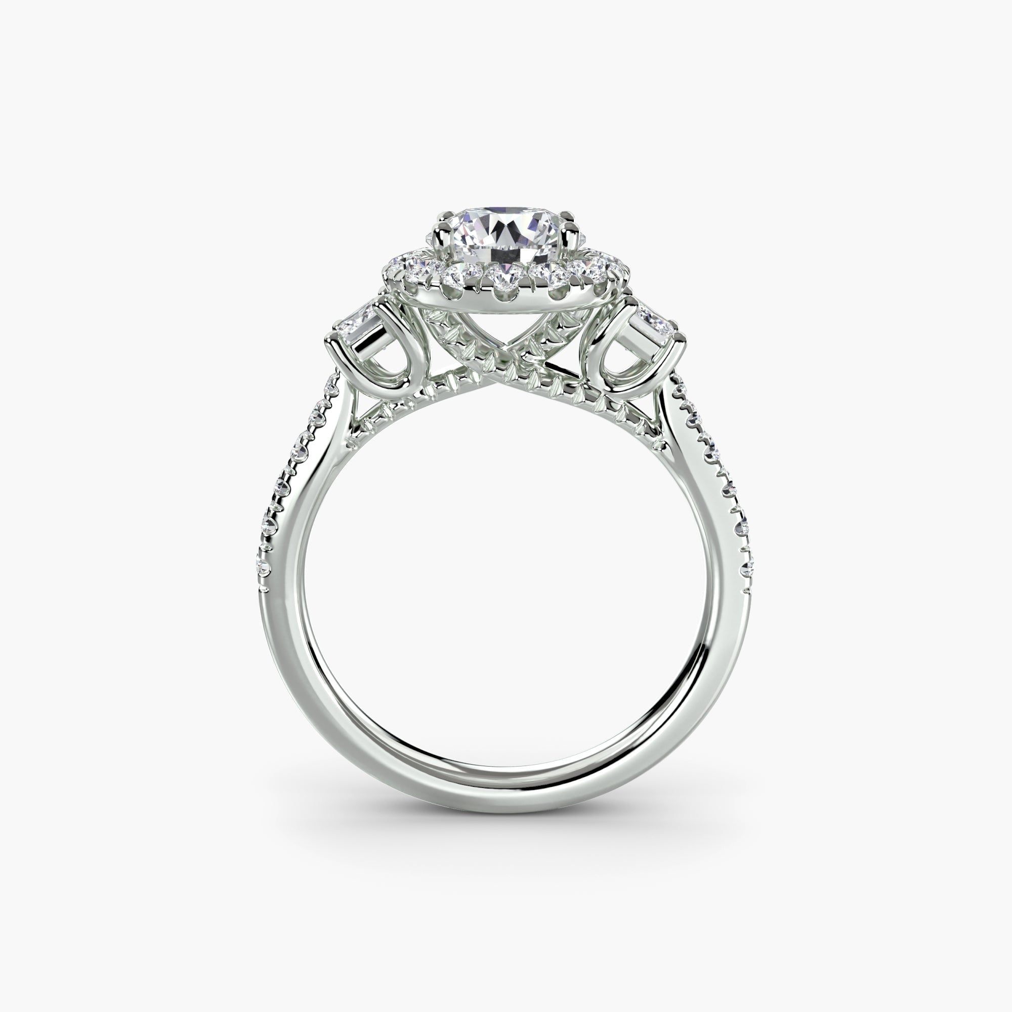 Three-Stone Ring with Halo 2 The Perfect Carat