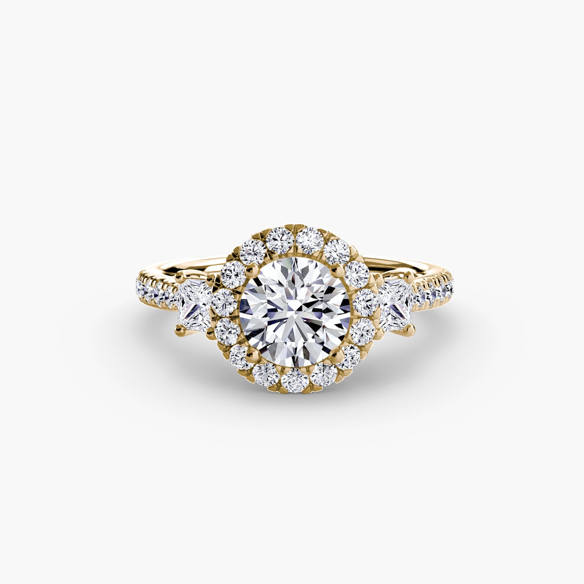 Three-Stone Ring with Halo 2 The Perfect Carat